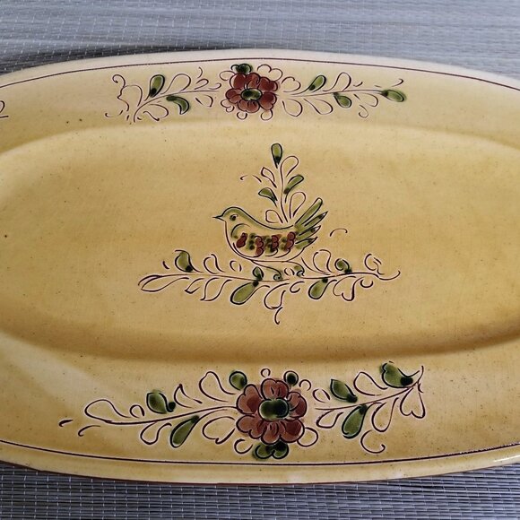 Vietri Paesano 19" Oval Italian Serving Platter Floral Bird Rustic Tuscan Italy - Picture 4 of 10